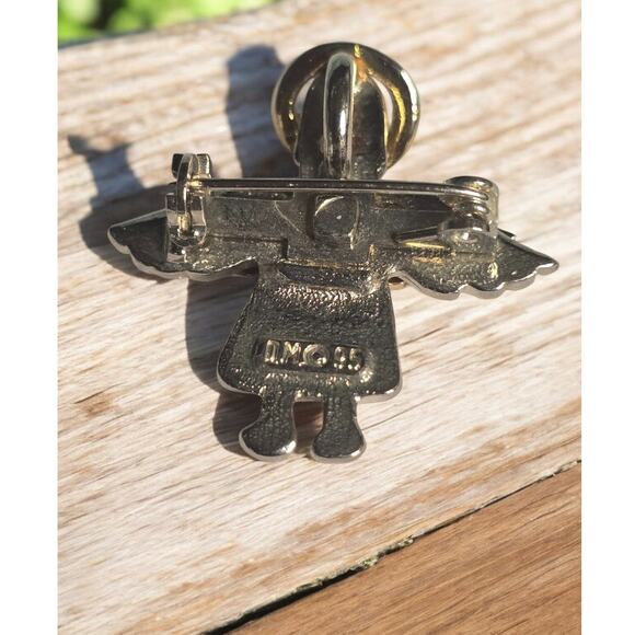 Vintage Gold Tone and Silver Tone Angel Brooch. Marked IM 95 - Picture 2 of 5
